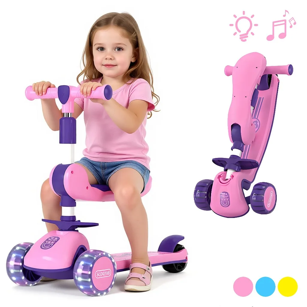 Patinete infantil dobrável com luz LED
