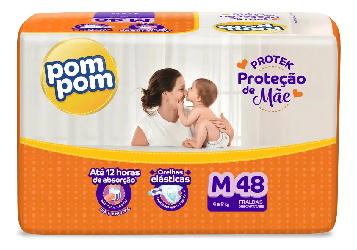 Fraldas Pom Pom Protek tamanho M com 48 unidades