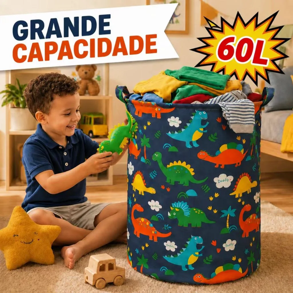 Cesto organizador infantil para roupa suja de 60 litros