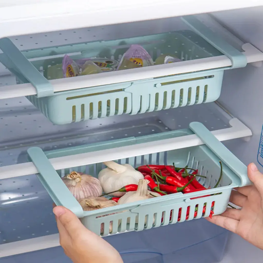 Cesto organizador retrátil para geladeira