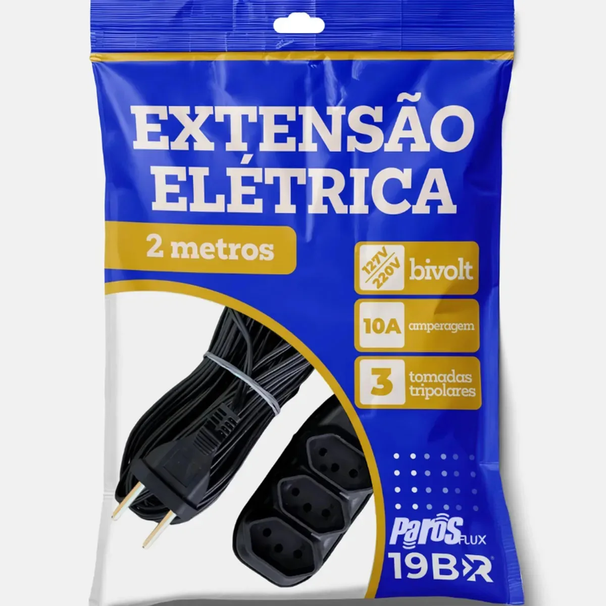 Extensão elétrica Parosflux de 2 metros com três tomadas