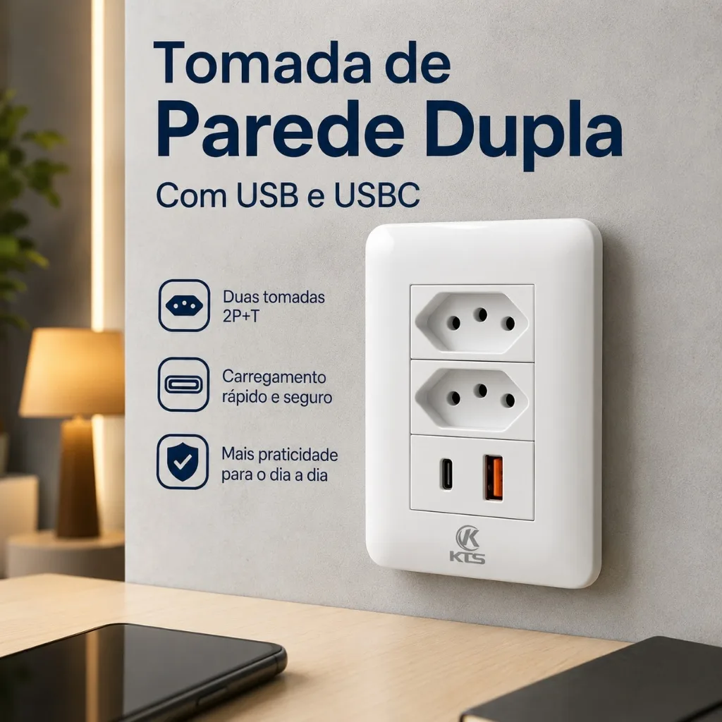 Tomada de parede com carregador USB e USB-C
