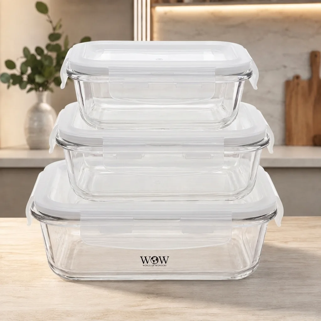 Kit com 3 potes de vidro hermético