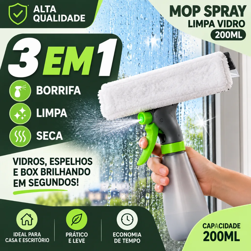 Rodo mop spray para limpeza de vidros