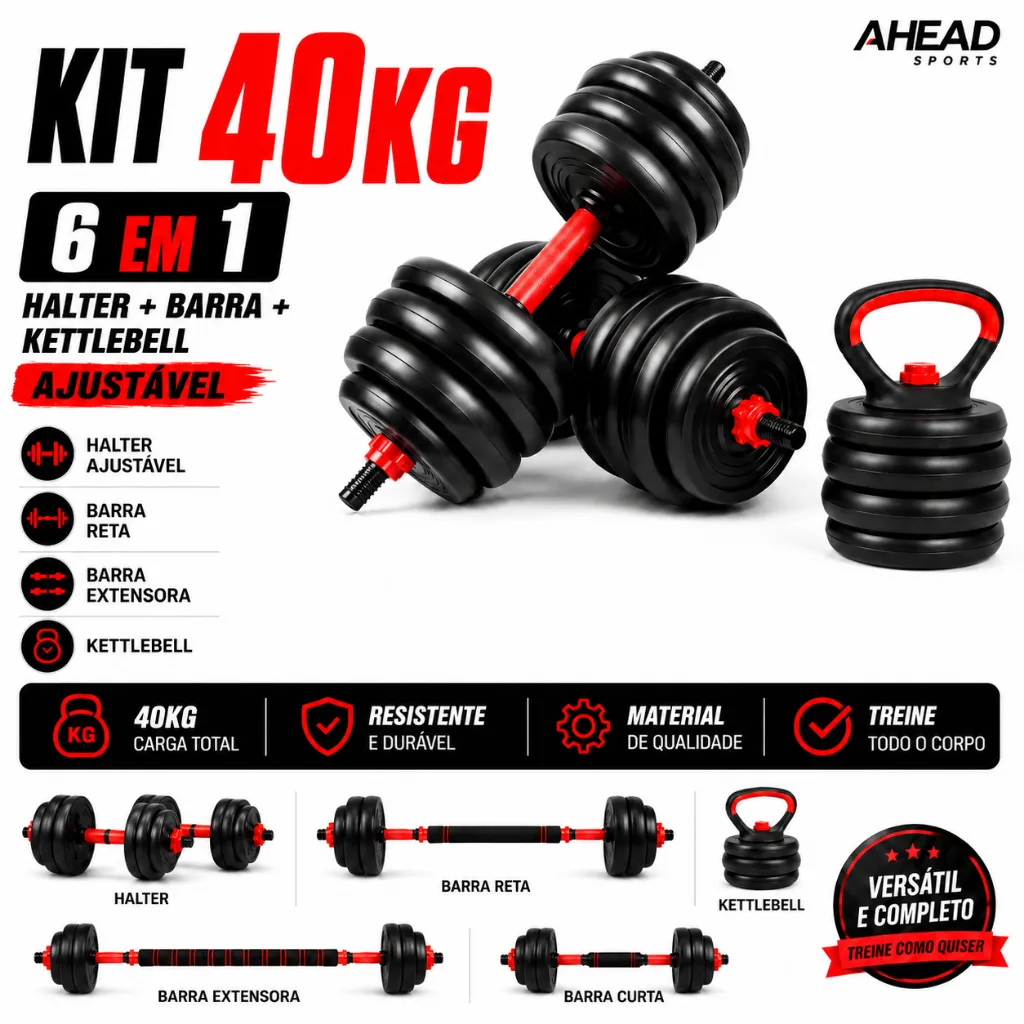 Kit de halteres ajustável Ahead Sports 6 em 1