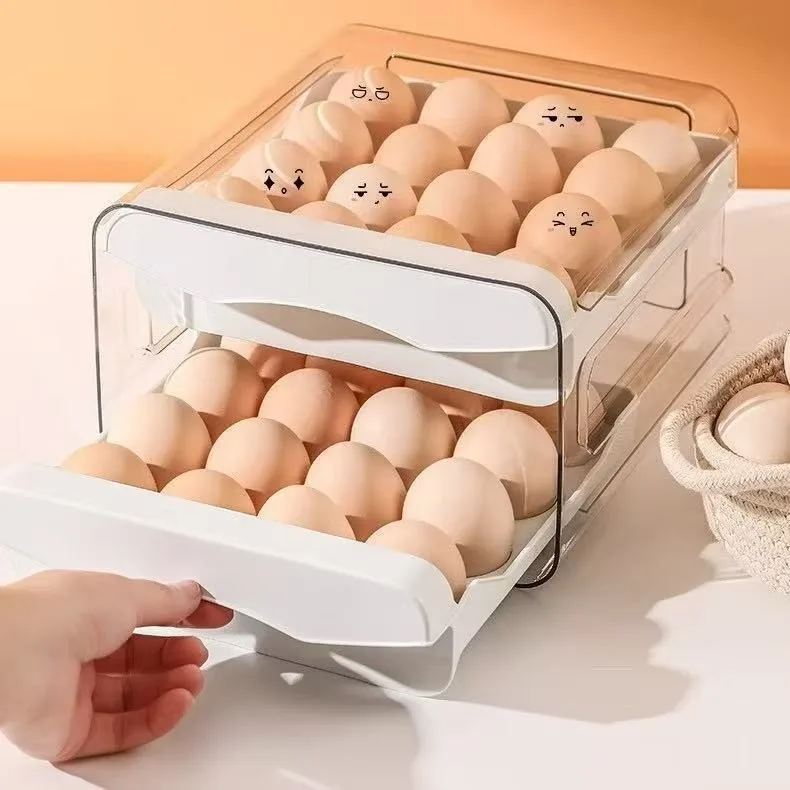 Gaveteiro duplo em plástico tipo porta-ovos para cozinha e geladeira