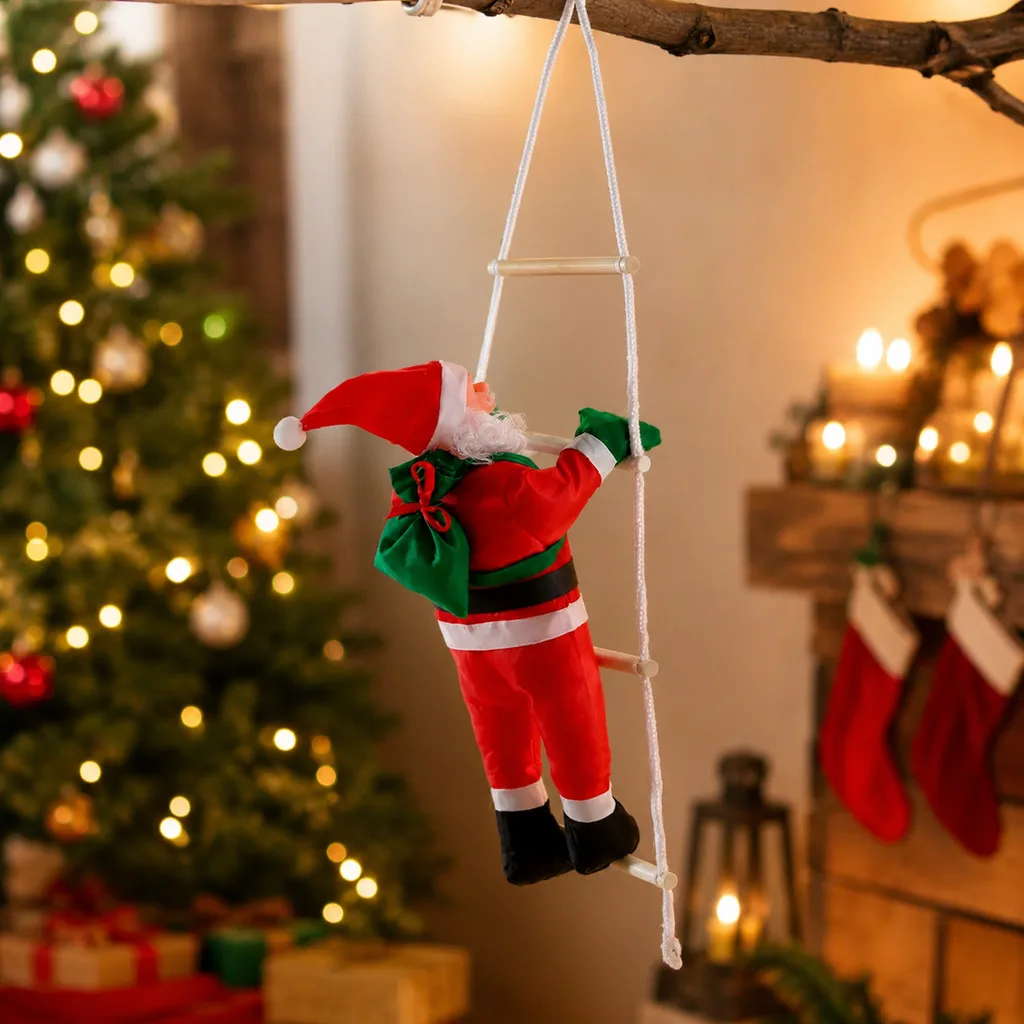 Enfeite de Papai Noel escalador para Natal