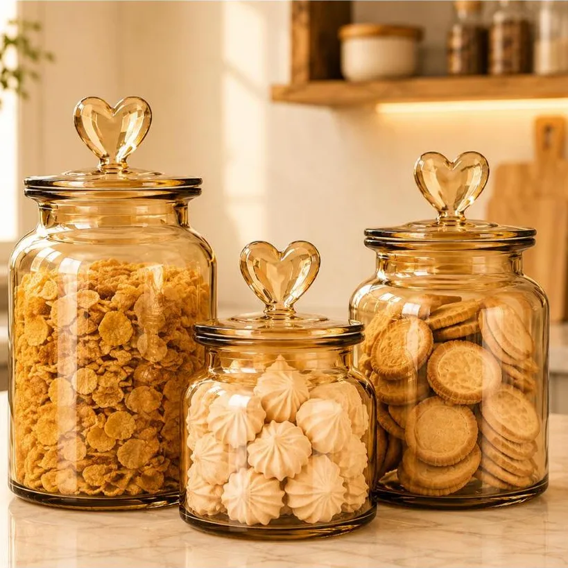Pote de vidro âmbar hermético decorativo