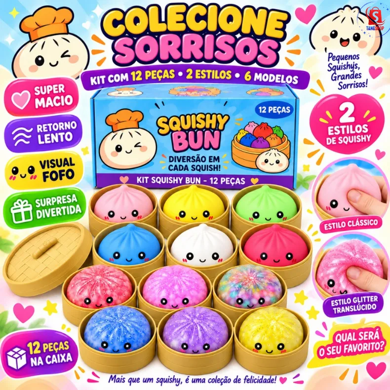Brinquedo sensorial Squishy Bun com glitter