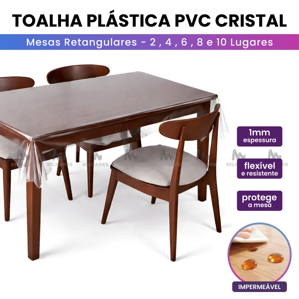 Toalha de Mesa Transparente PVC Premium 0,10mm Antiderrapante Anti Mancha