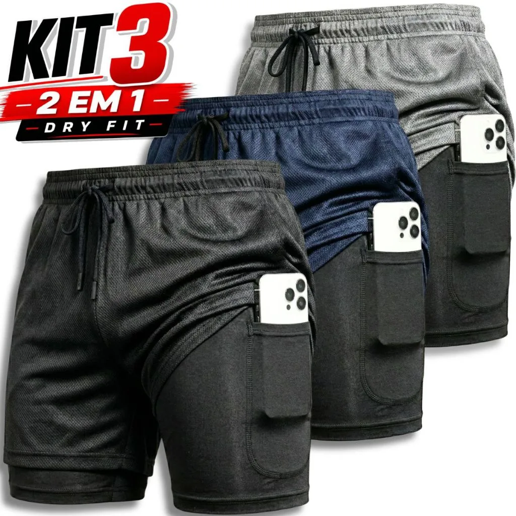 Kit com 3 shorts masculinos para treino