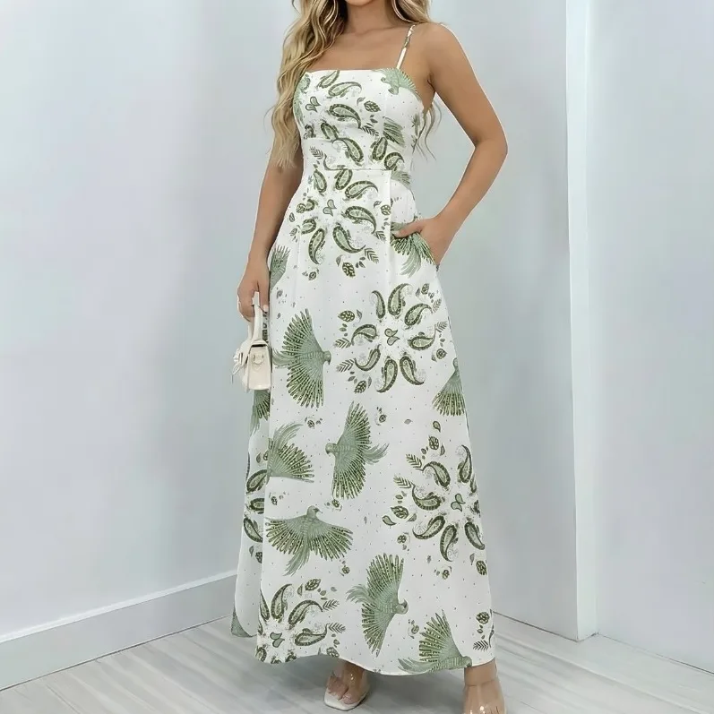 Vestido longo feminino com estampa floral
