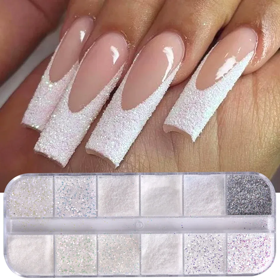 Glitter em pó para unhas com 12 tons brilhantes