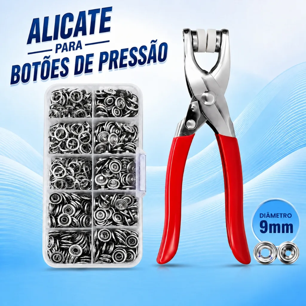 Alicate aplicador de botões de pressão com kit