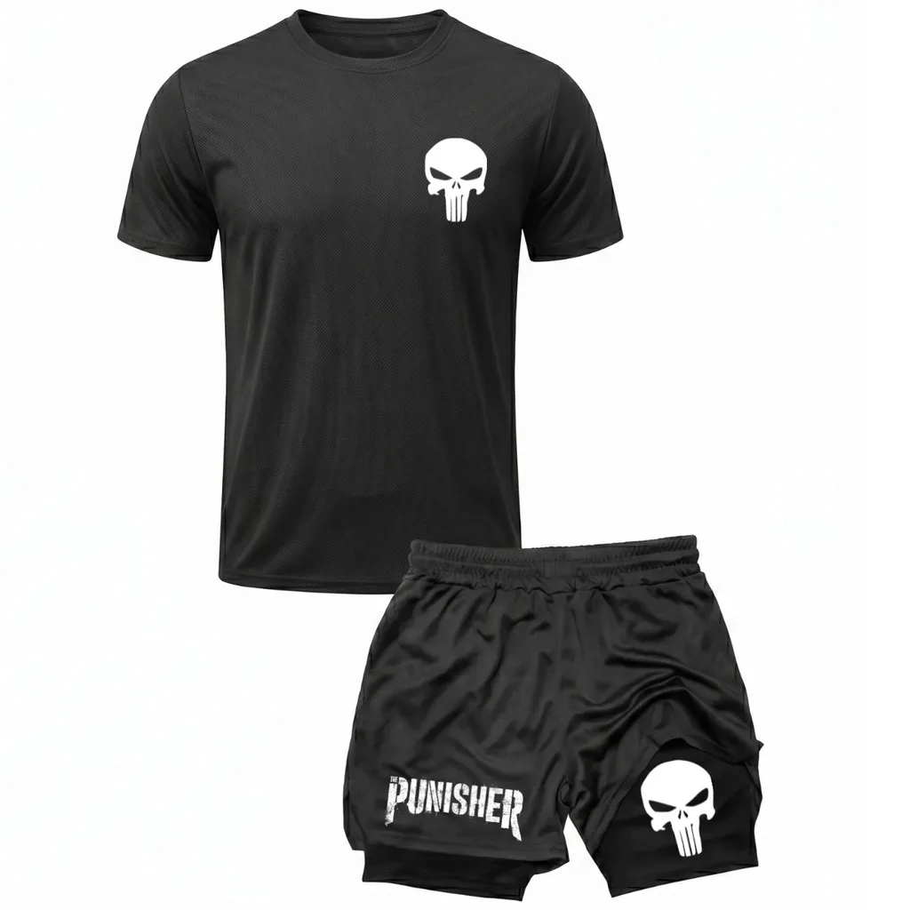 Kit de treino com camiseta e short de compressão