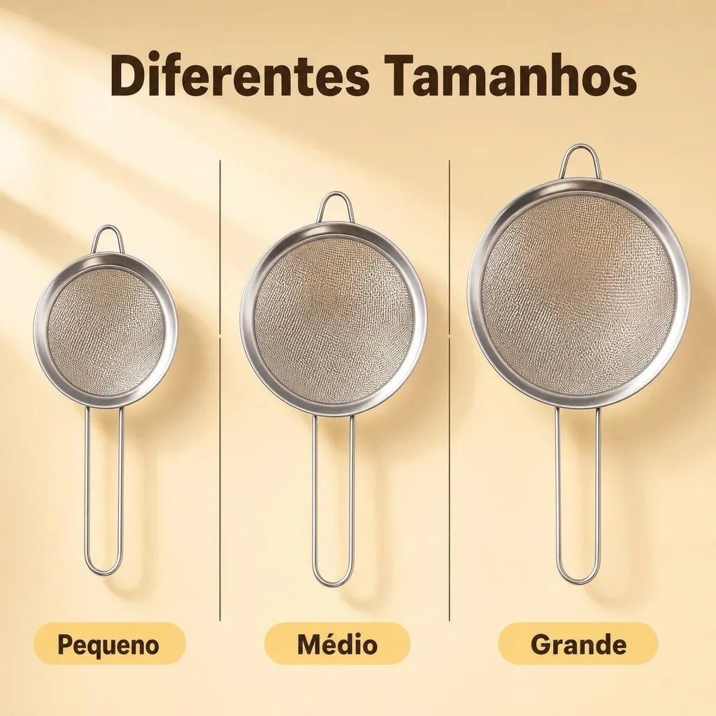Kit com três peneiras de aço inoxidável