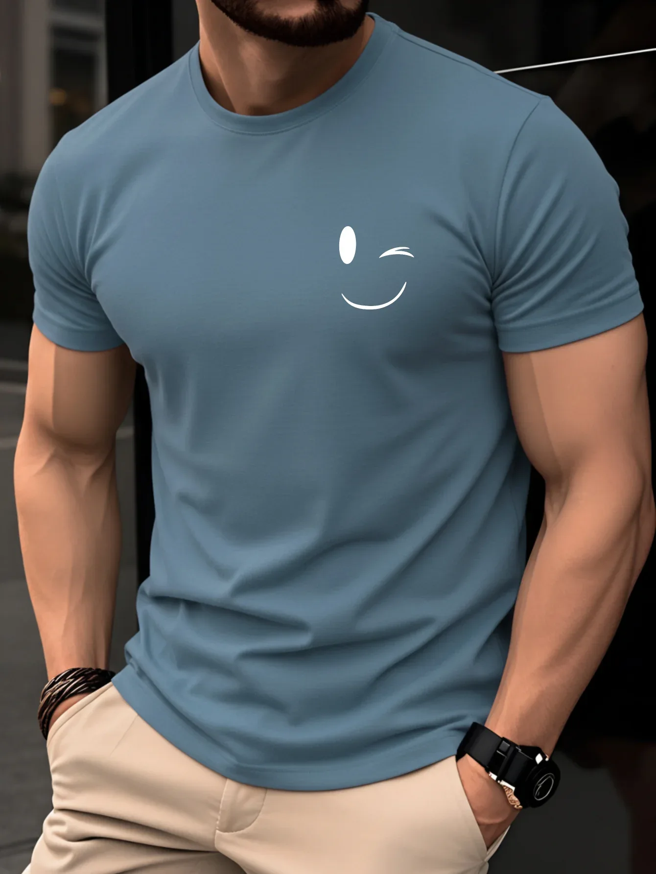 Camiseta masculina casual de algodão com estampa