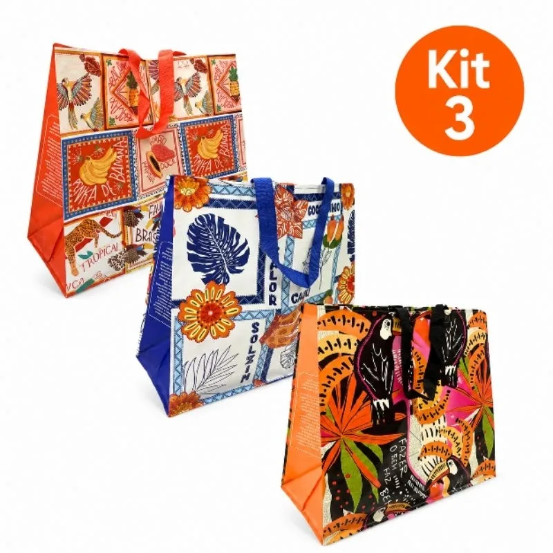Kit com 3 bolsas ecobag reutilizáveis grandes
