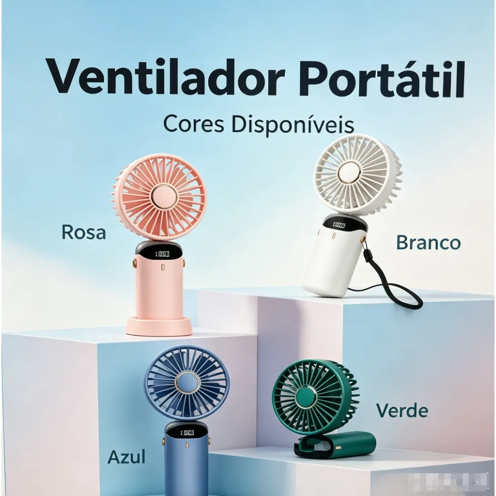 Ventilador portátil dobrável com visor digital