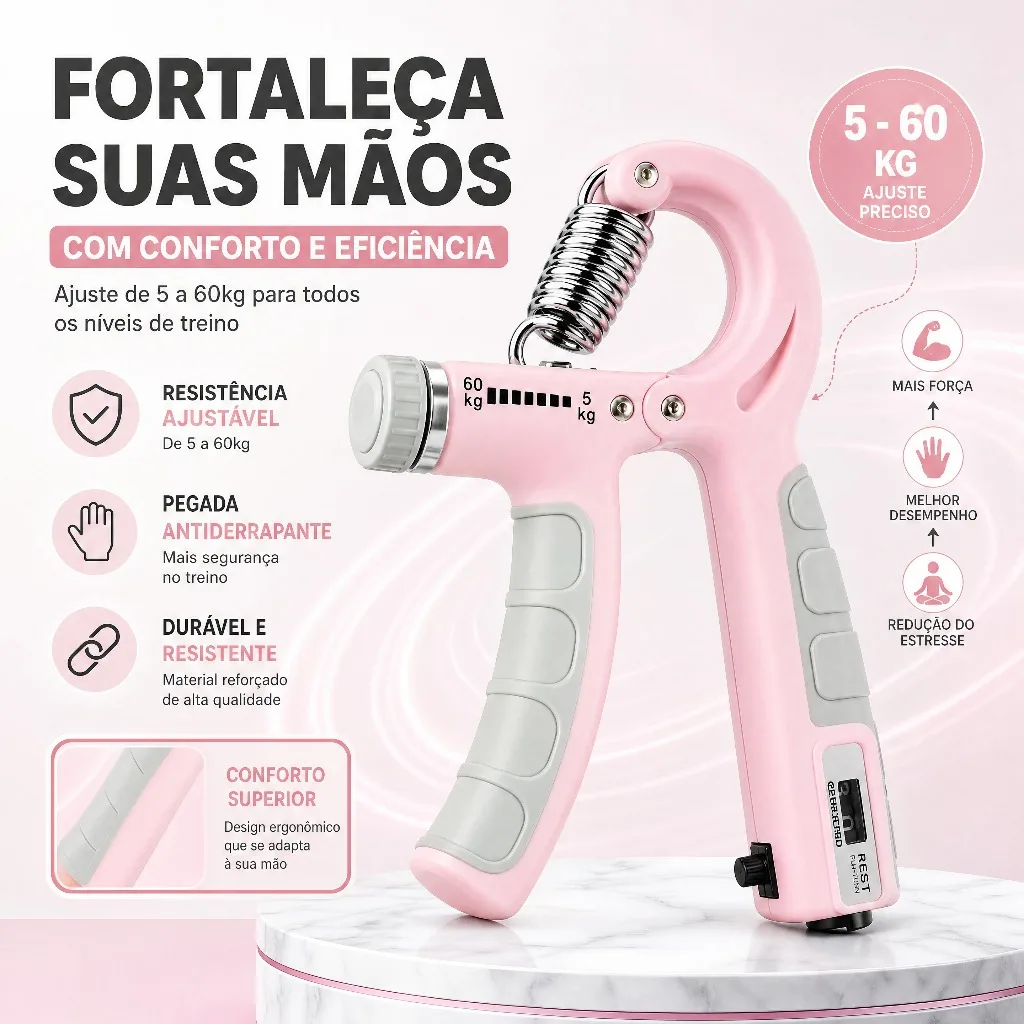 Hand grip com mola e ajuste de 5 a 60 kg