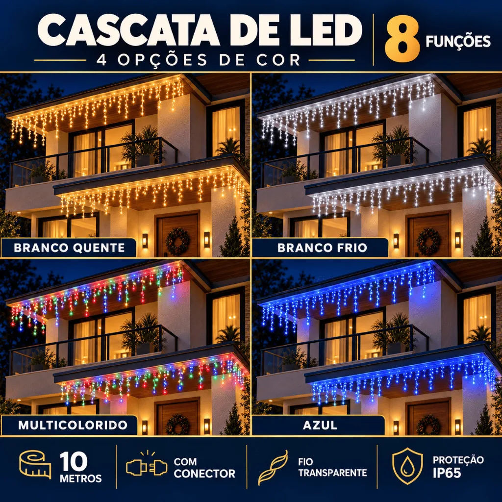 Cascata decorativa de Natal com 400 luzes LED