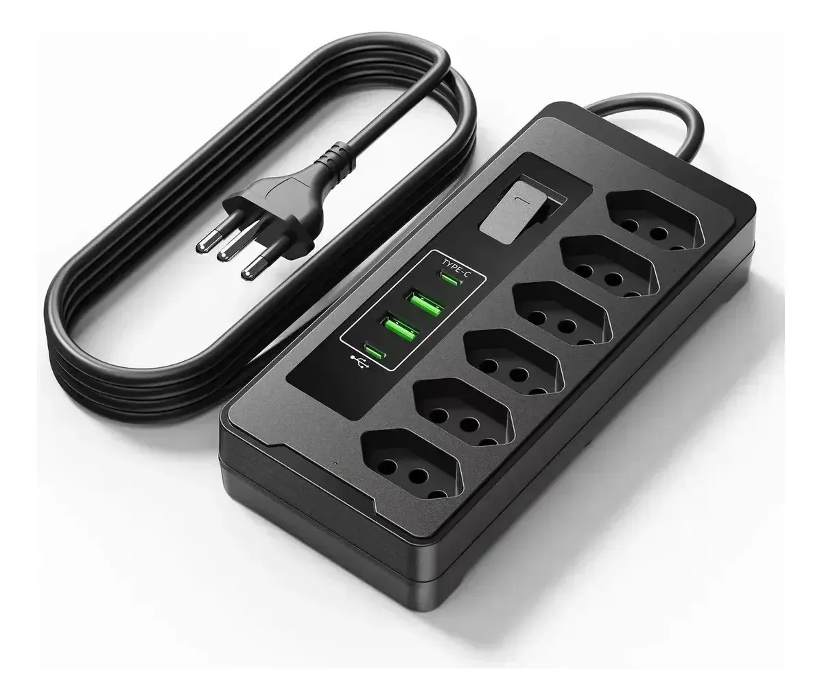 Filtro de linha com 6 tomadas e 2 portas USB