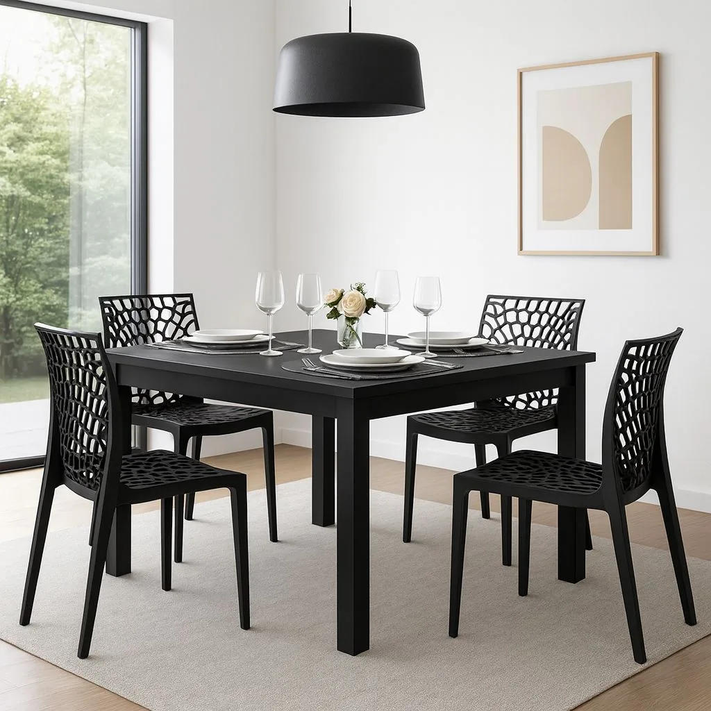 Mesa de Jantar Quadrada Industrial – Design de Madeira p/ 4 Lugares