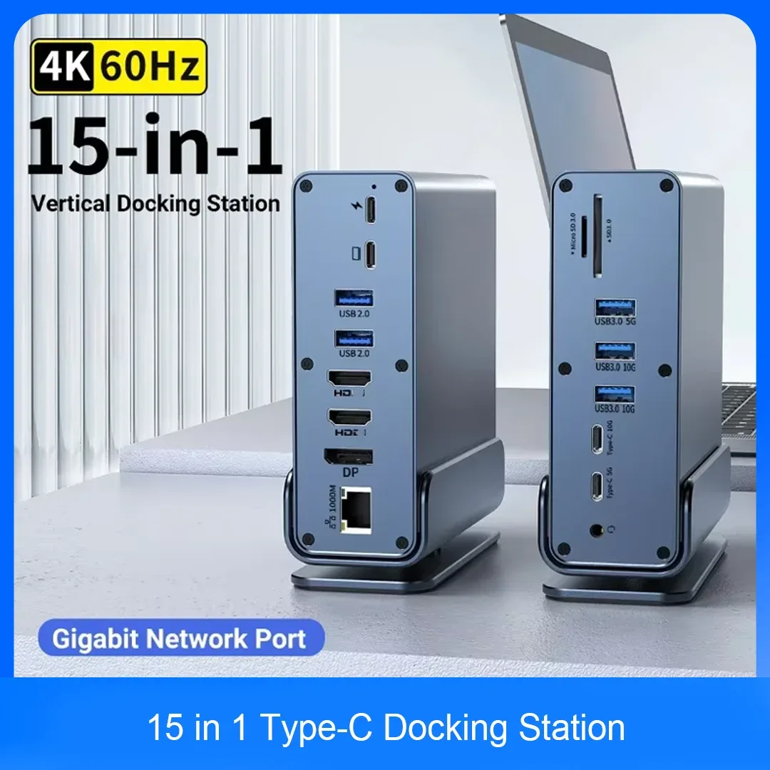 Estação USB-C 15 em 1 com saída de vídeo 4K