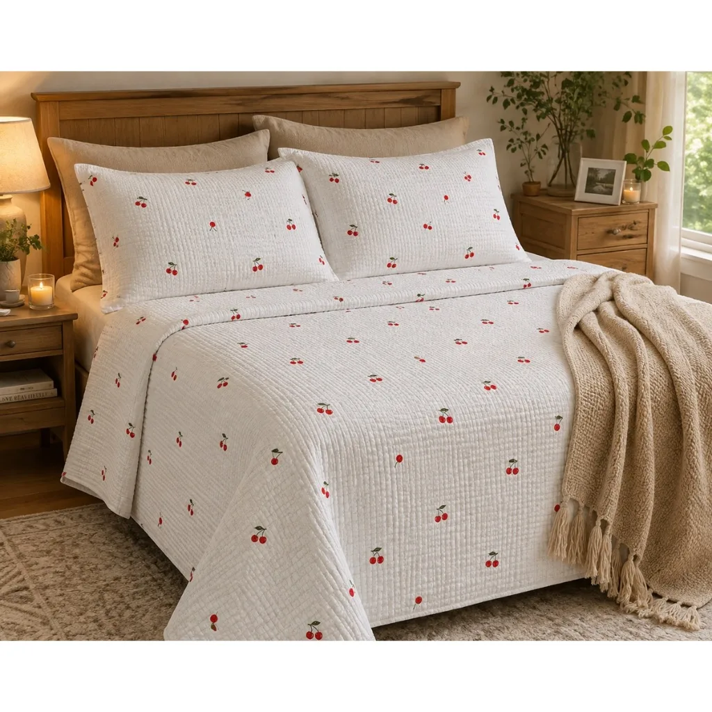 Kit de colcha piquê estampada com três peças