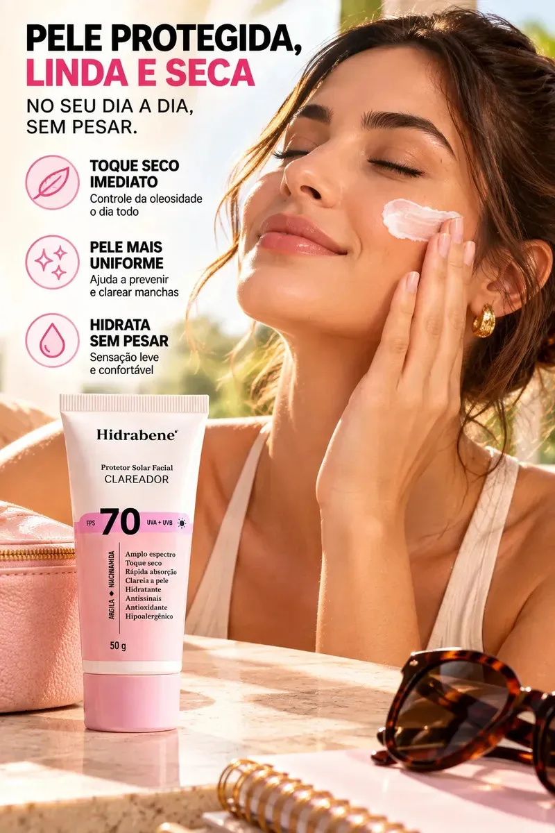 Protetor solar facial Hidrabene FPS 70 de toque seco