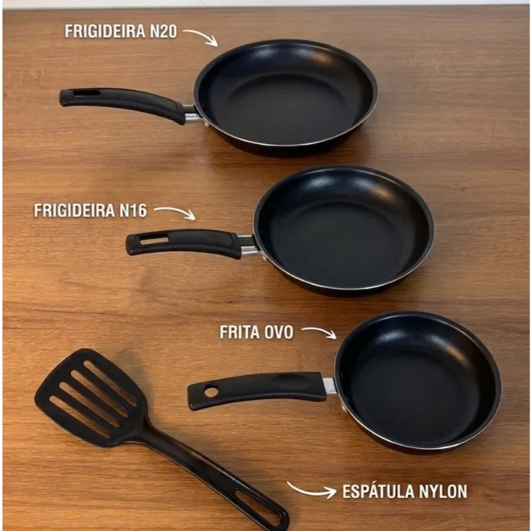 Kit de frigideiras antiaderentes com 3 peças