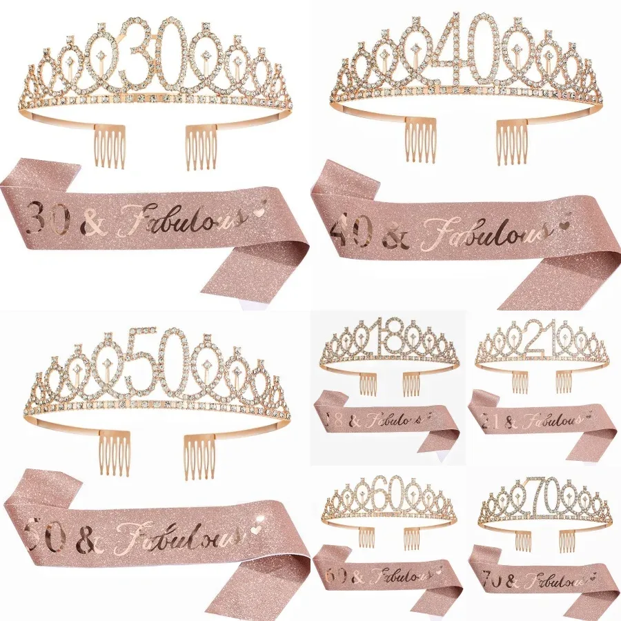 Tiara de aniversário com coroa e faixa para festas