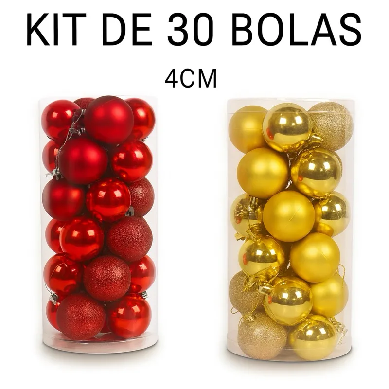 Kit com 30 bolas natalinas vermelhas e douradas