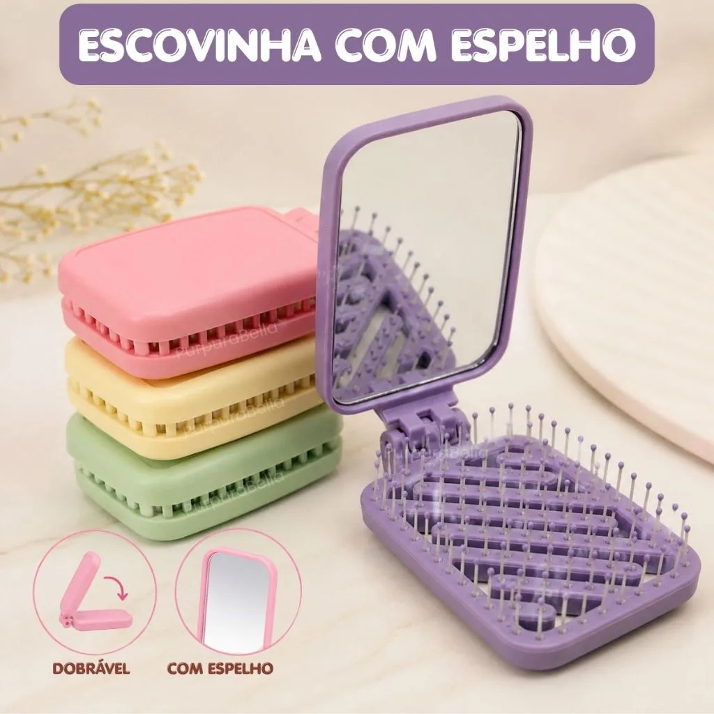 Escova portátil dobrável com espelho