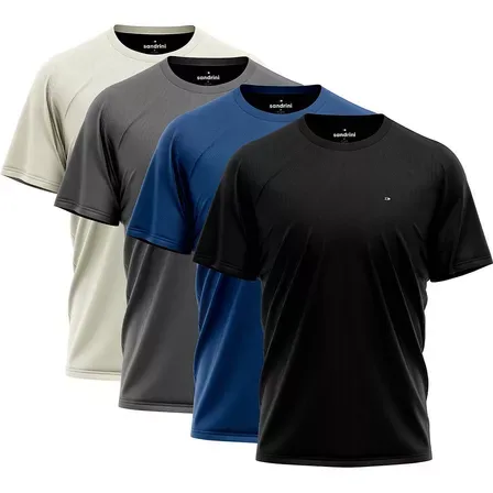 Kit com 4 camisetas masculinas Dry-Fit Sandrini