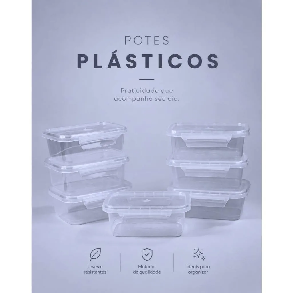 Kit com 12 potes de 800 ml para alimentos