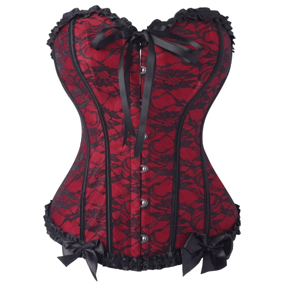 Corset gótico feminino com renda e laço frontal