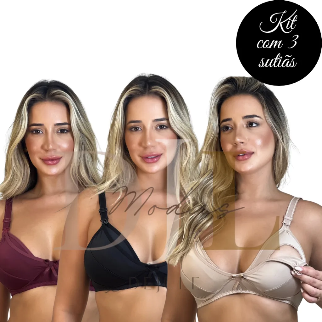 Kit com 3 sutiãs para amamentação