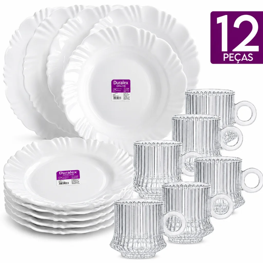 Kit Duralex Opaline com 12 peças para mesa