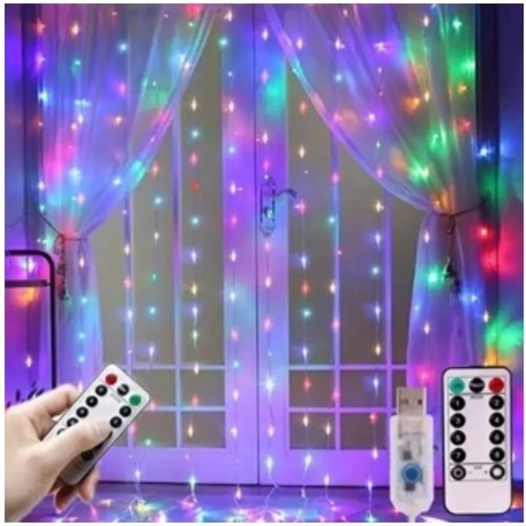 Cortina de luz LED com 3 metros e 8 modos