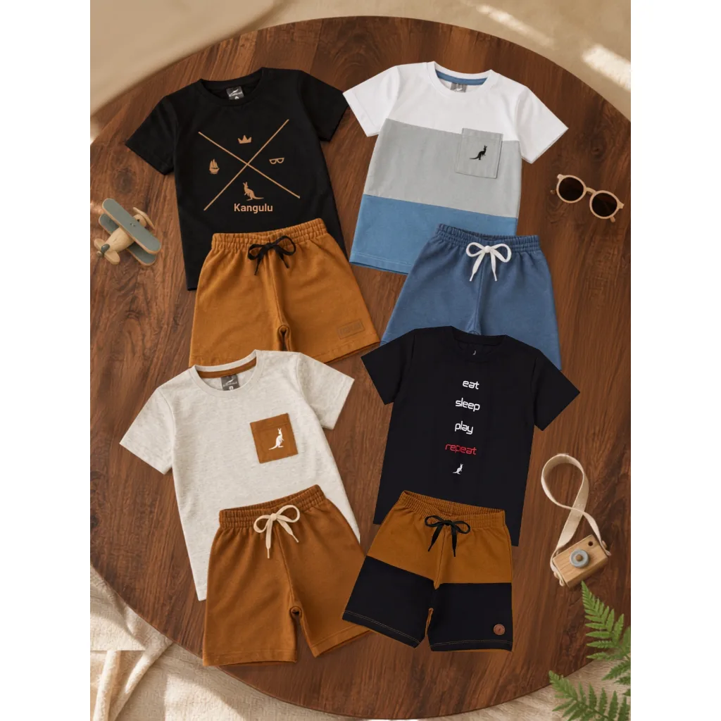 Kit 4 Peças 2 Conjunto Infantil Menino Verão Confortável