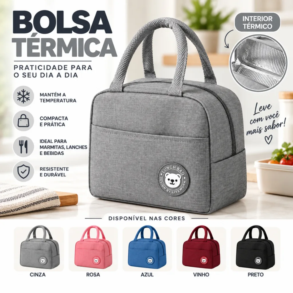 Bolsa térmica para marmita com bolso frontal