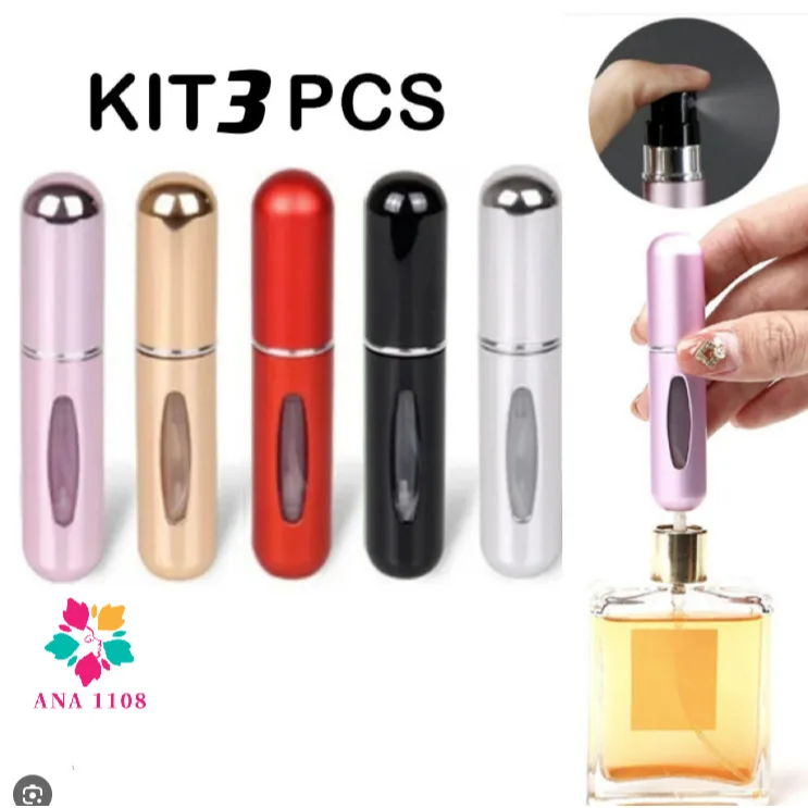 Kit com 3 frascos porta-perfume recarregáveis