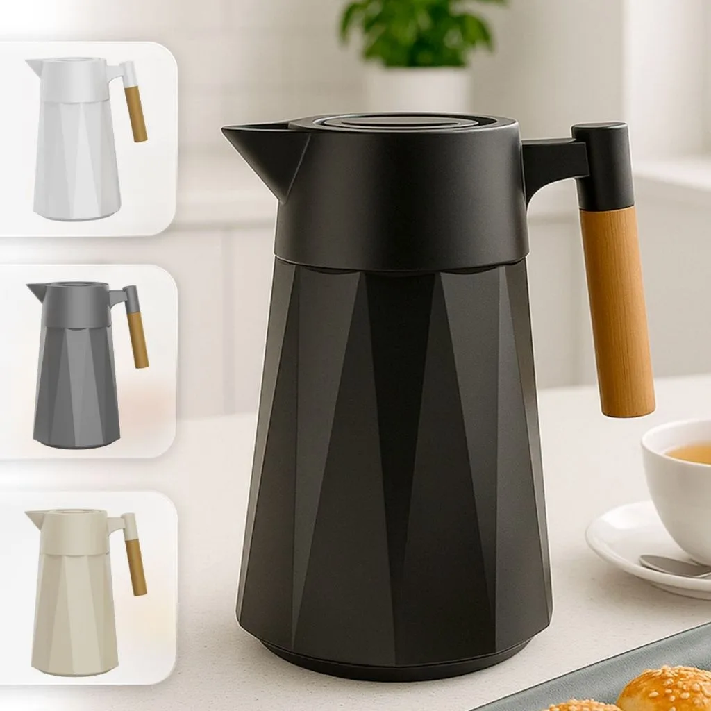 Garrafa Térmica Prisma 950 ml Para Chás/Café Design Moderno Cabo Madeira