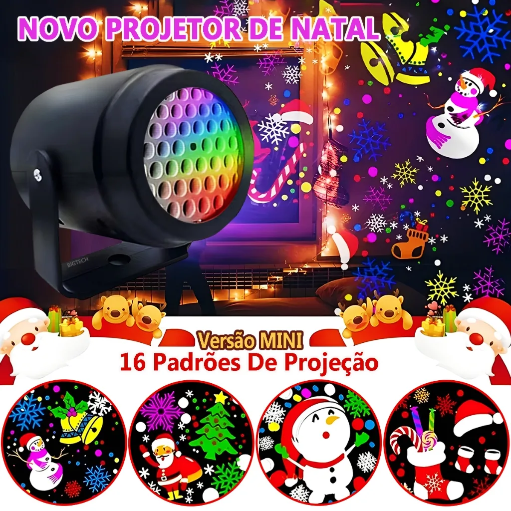 Projetor de luzes natalinas com 16 padrões
