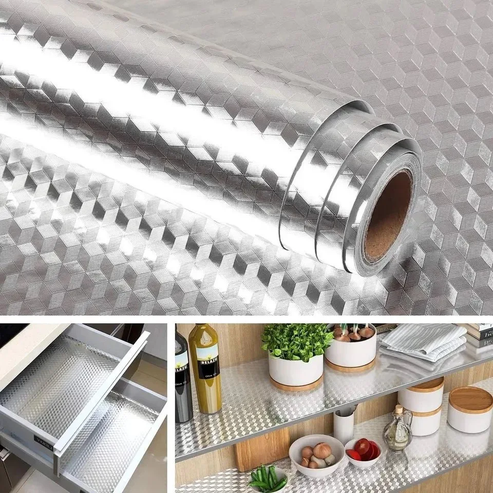 Rolo adesivo de alumínio 3D para cozinha