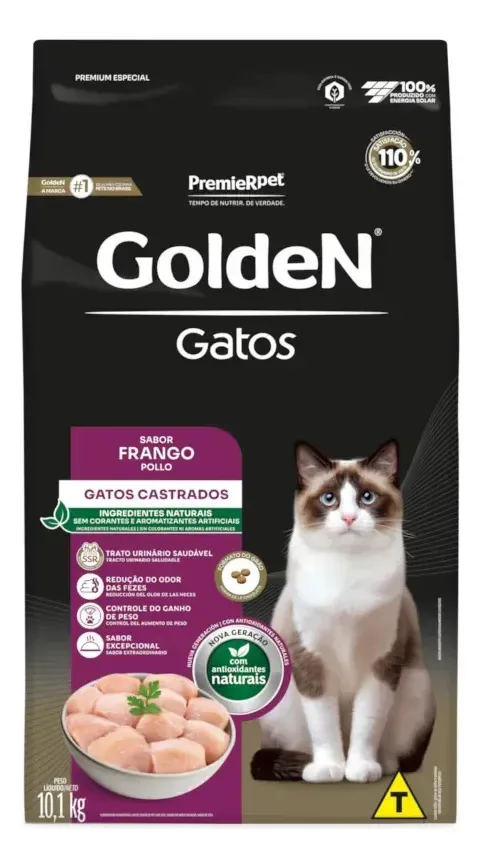 Ração Golden para gatos castrados de frango 10,1 kg