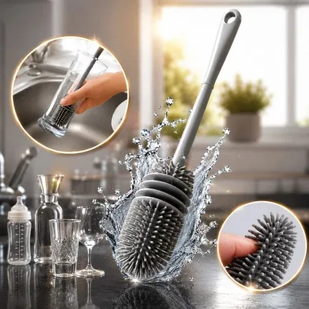 Escova de silicone para lavar garrafas e copos