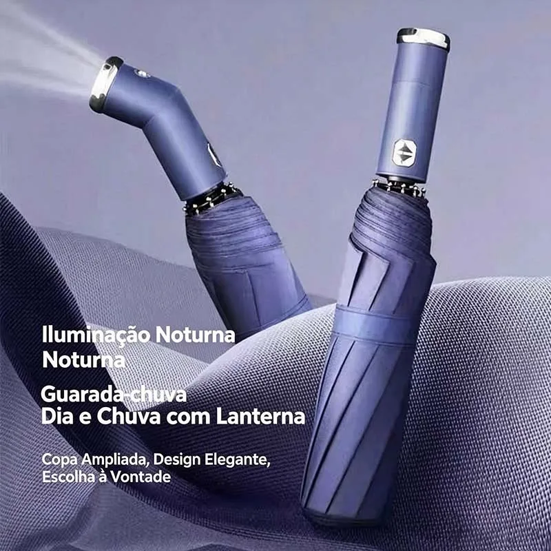 Guarda-chuva automático com lanterna e proteção UV