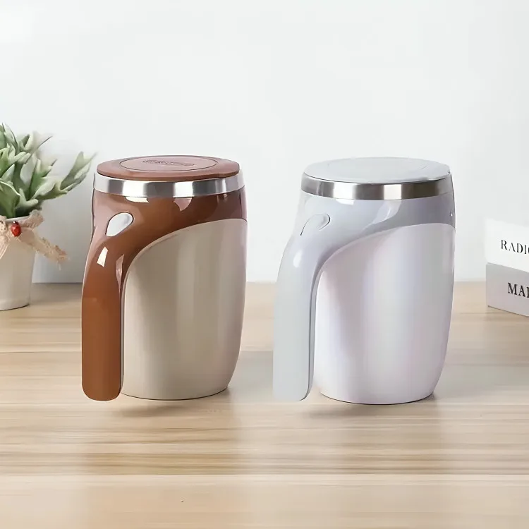 Caneca Misturadora Elétrica Magnética Automática Mixer Café Leite Chocolate Copo Aço Inox com Tampa